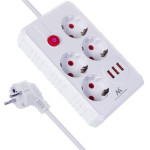 Maclean Power strip, 4-Socket Extension Cable + 3xUSB, 110-240V Ac 50/60Hz, 2.1A Max 2500W, 3m, white, - (MCE393 W)