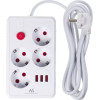 Maclean Power strip, 4-Socket Extension Cable + 3xUSB, 110-240V Ac 50/60Hz, 2.1A Max 2500W, 3m, white, - (MCE393 W)