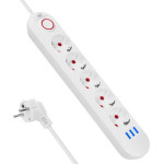Maclean Power strip, 5 Socket Extension + 3xUSB, 110-240V Ac 50/60Hz, 2.1A Max 2500W, 1.5m, white, - (MCE395 W)