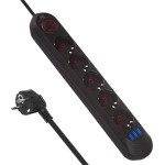 Maclean Power strip, 5 Socket Extension Cable + 3xUSB, 110-240V Ac 50/60Hz, 2.1A Max 2500W, 1.5m, black, - (MCE395 B)