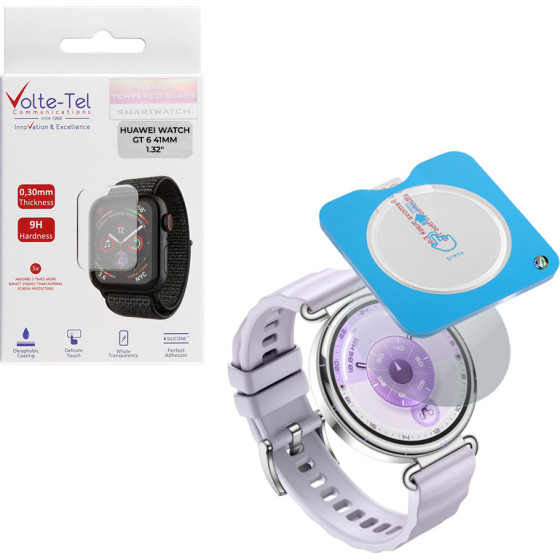 Volte-Tel Tempered Glass Huawei Watch Gt 6 41MM 1.32'' 9H 0.30mm 2.5D Easy Application Full Glue Full Cover TRANSPARENT