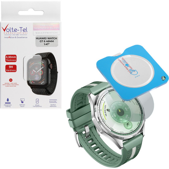 Volte-Tel Tempered Glass Huawei Watch Gt 6 46MM 1.47'' 9H 0.30mm 2.5D Easy Application Full Glue Full Cover TRANSPARENT