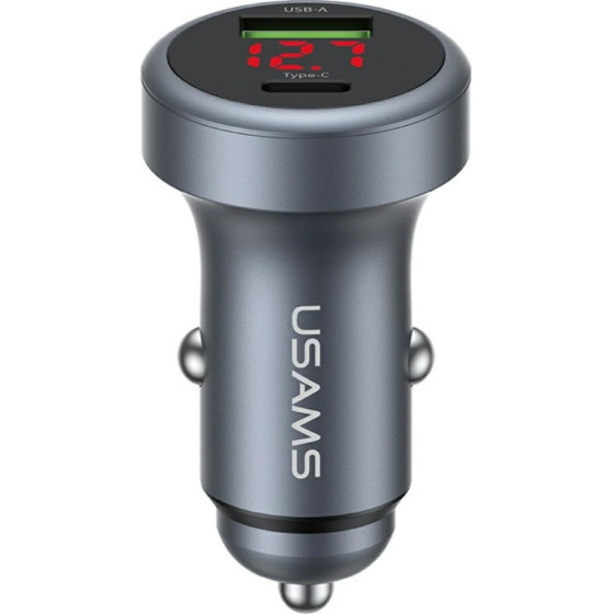 Usams CC327 Car Charger Aluminum 45W USB-A USB-C Tarnish - (CC327CC01)