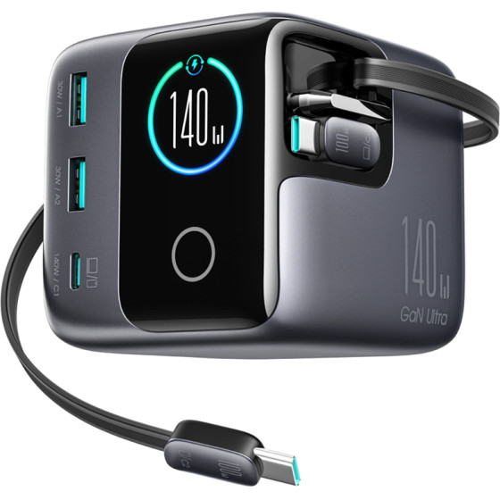 Joyroom Podix Gan 140W Desktop Charger With 5 Ports And Dual Retractable Cables - Gray - (JR-TRD01)