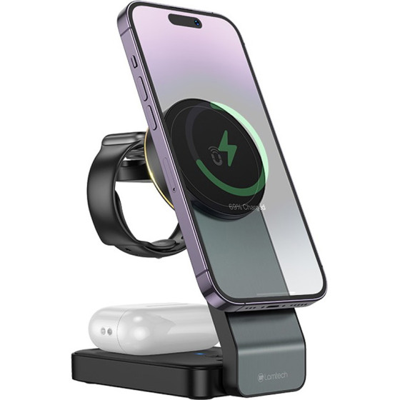 Lamtech 3-IN-1 Magnetic Folding Wireless Fast Charger Black - (LAM980879)