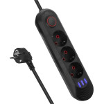 Maclean power strip, 3-socket extension cable + 3xUSB, 110-240V AC 50/60Hz, 2.1A max 2500W, 1.5m, black, - (MCE394 B)