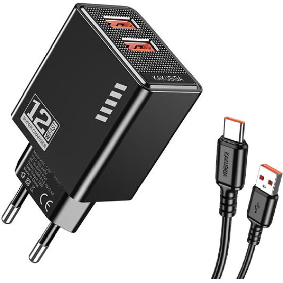 KAKUSIGA ��������� ������ KSC-1238 �� ������� USB-C, 2x USB, 12W, ������ - (KSC-1238-C-BK)