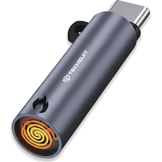 Techsuit - Mini Cigarette Lighter Smokex - Type-C, 6W, Aluminum Alloy, Portable - Gray - (ML1)