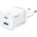BWOO Gan Wall Charger CDA222 Pd 35W 1 x Usb 1 x USB-C, white
