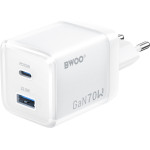 BWOO Gan Wall Charger CDA224 Qc 70W 1 x Usb 1 x USB-C, white