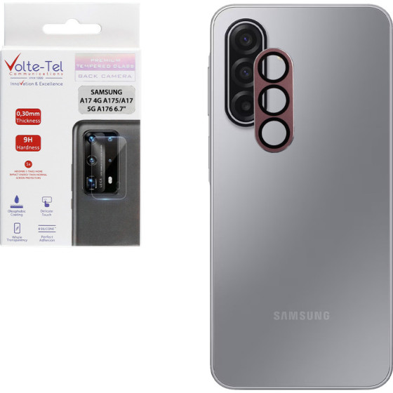 Volte-Tel Camera Glass Cover Samsung A17 4G A175/A17 5G �176 6.7'' 9H 0.30MM 3D Ar ALUMINIUM-Electroplating Frame PINK