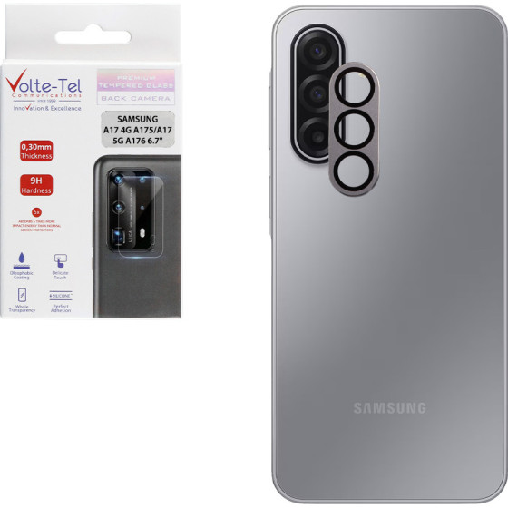 Volte-Tel Camera Glass Cover Samsung A17 4G A175/A17 5G �176 6.7'' 9H 0.30MM 3D Ar ALUMINIUM-Electroplating Frame SILVER
