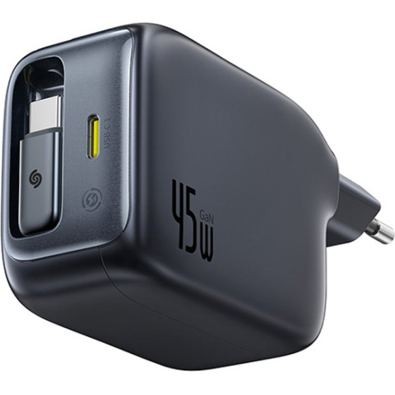 Baseus Enercore CJ11 45W Wall Charger With USB-C Port And Retractable USB-C Cable - Black - (E0120G00)