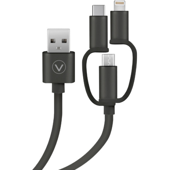 Vivanco Data Cable Usb To Micro Usb / Type C / Lightning 0.75m Black - (VNIT3IN1A07MMK)