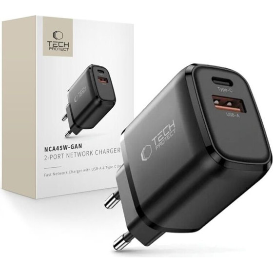 Tech-Protect NCA45W-Gan 2-Port Network Charger Pd 45W / QC3.0 BLACK