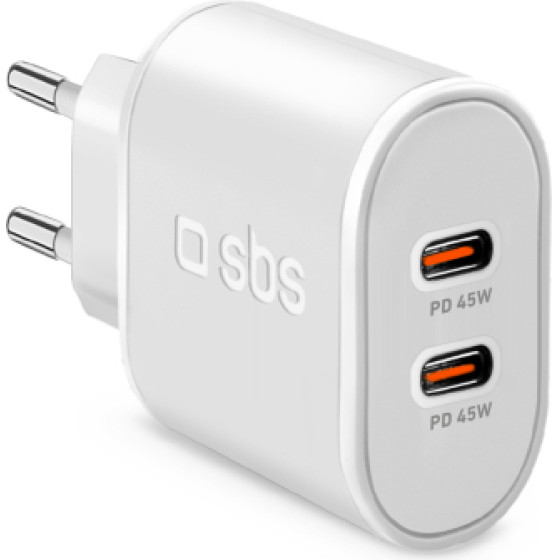 SBS Travel Charger 2 Ports Pd 45W White - (TETR2CPD45W)