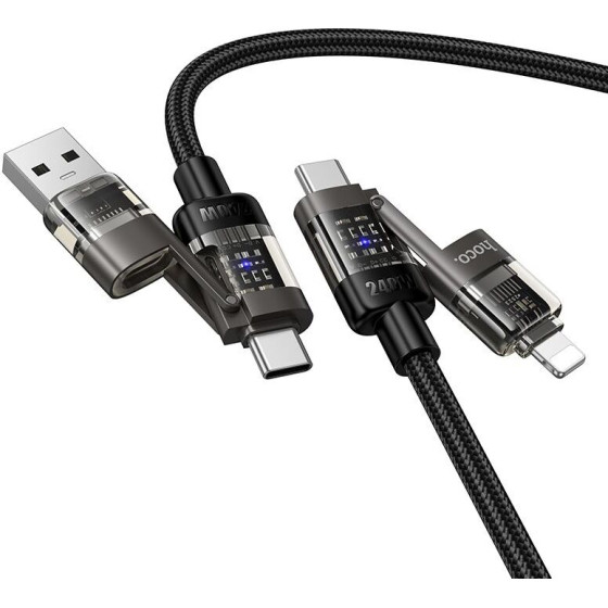 Hoco Cable 4in1 Usb A/C To Usb C/Lightning 240W 1,2 m U151 black