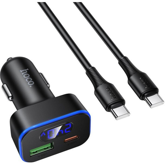 Hoco Car Charger Usb A + Usb C Pd QC3.0 48W + Cable Usb C To C Z63B black