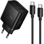 Hoco Phone Charger 2x Usb C + Usb A QC3.0 Pd 3A 65W + Data Cable Usb C To Usb C N75 black