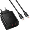 Hoco Phone Charger 2x Usb C + Usb A QC3.0 Pd 3A 65W + Data Cable Usb C To Usb C N75 black