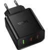 Hoco Phone Charger 2x Usb C + Usb A QC3.0 Pd 3A 65W N75 black