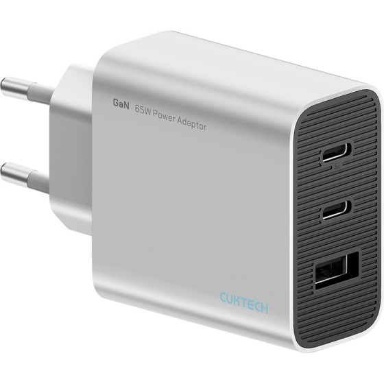 Cuktech 65W Gan 2xUSB-C 1xUSB-A Wall Charger - Gray - (CUK0A15CEUSL)