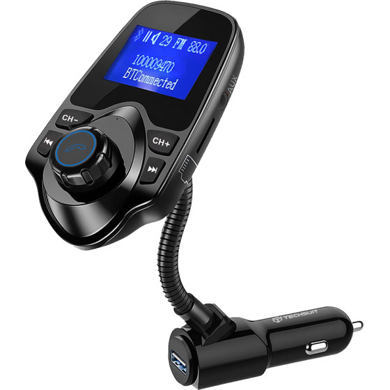 Techsuit - Fm Modulator Jamlink - Bluetooth, Jack 3.5mm, Tf Card, 10-24V - Black - (MFM4)