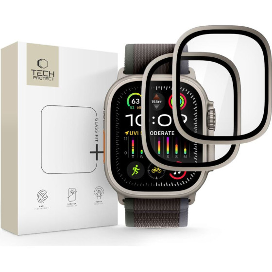 Tech-Protect 2-Pack Tempered Glass For Apple Watch Ultra 49mm - Silver And Black - (29075-0)