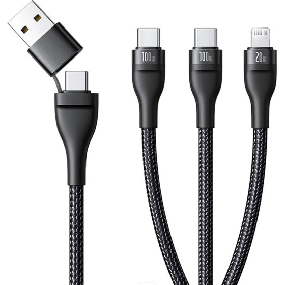 Baseus - Data Cable Flash Series 3 - Fast Charge, USB, USB-C To Lightning, 2x USB-C, 100W, 1.5m - Black - (P10377501111-00)