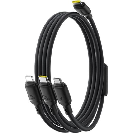 Baseus - Data Cable Silky - Fast Charge, Type-C To Micro-USB, Lightning, USB-C, 100W, 1.5m - Cosmic Black - (P10377706123-00)