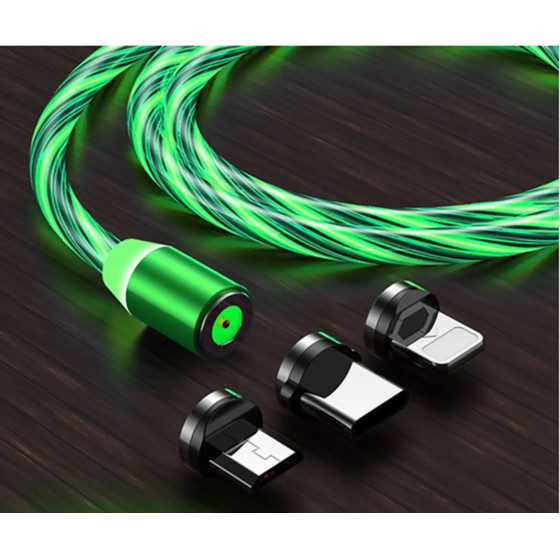 Vivid Led Cable Usb To Type-CLightningMicro Usb Magnetic Green - (LQM-20240521-4)