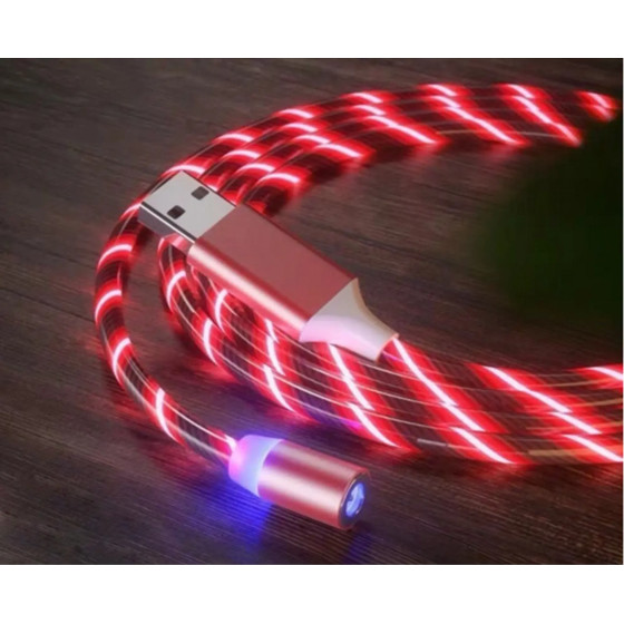 Vivid Led Cable Usb To Type-CLightningMicro Usb Magnetic Red - (LQM-20240521-3)
