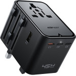 Acefast - Travel Adapter (Z8) - 3x USB-C, 2x USB, EU, UK, AUS, US, 45W, Gan Technology, Fast Charging - Black
