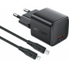 Acefast - Wall Charger (A118) - Gan Technology, Fast Charge, PD30W, Mini Design, With Type-C To Lightning Cable, 1.2m - Black - (A118/LIGHTNING)