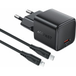 Acefast - Wall Charger (A118) - Gan Technology, Fast Charge, PD30W, Mini Design, With Type-C To Lightning Cable, 1.2m - Black - (A118/LIGHTNING)
