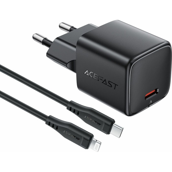 Acefast - Wall Charger (A118) - Gan Technology, Fast Charge, PD30W, Mini Design, With Type-C To Lightning Cable, 1.2m - Black - (A118/LIGHTNING)