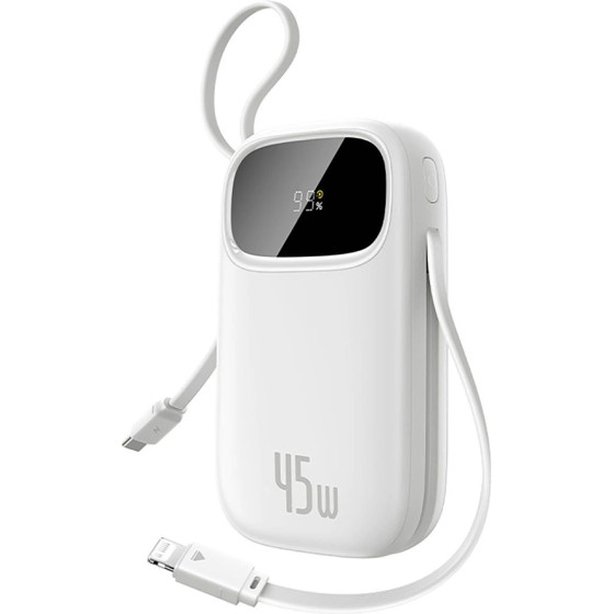 Baseus - Power Bank Enerfill FC31 Qpow 3 (E0028C01) - USB-C/Lightning Cables, 10000mAh, 45W, Digital Display - Moon White