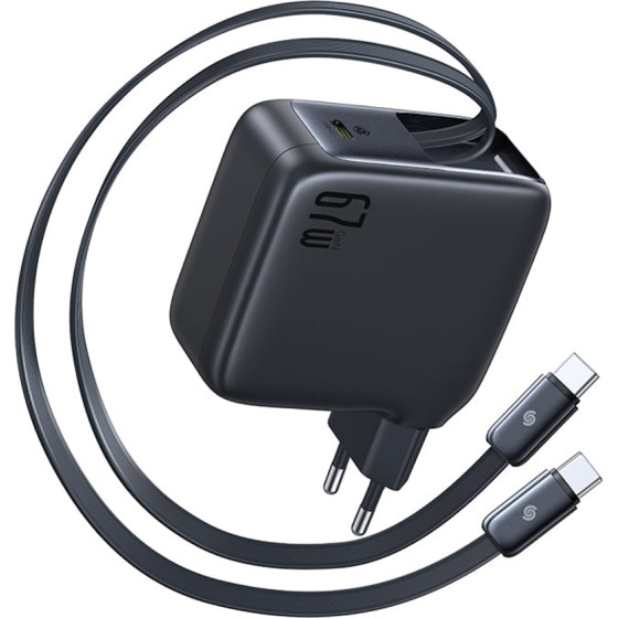 Baseus - Wall Charger Enercore CJ21 - Type-C With Dual Retractable Type-C Cables, 67W, 80cm - Cosmic Black - (E0121D00)
