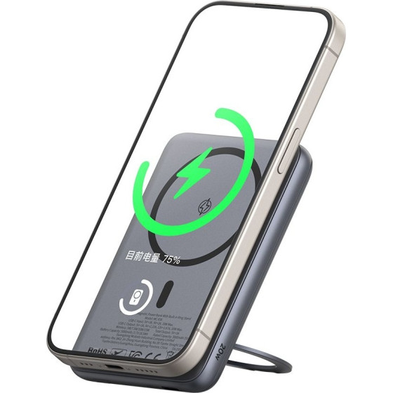 Mcdodo - Magnetic Power Bank Meta Series (MC-8361) - Built-In 360� Ring Stand, 5000mAh, 20W, Digital Display - Dark Grey