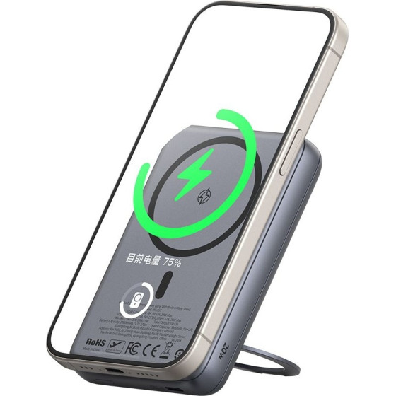 Mcdodo - Magnetic Power Bank Meta Series (MC-8371) - Built-In 360� Ring Stand, 10000mAh, 20W, Digital Display - Dark Grey