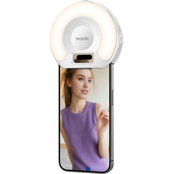 Yesido - Led Selfie Light With Phone Clip - 400mAh, 6.8W, 3 Lights Mode - White - (DH13)