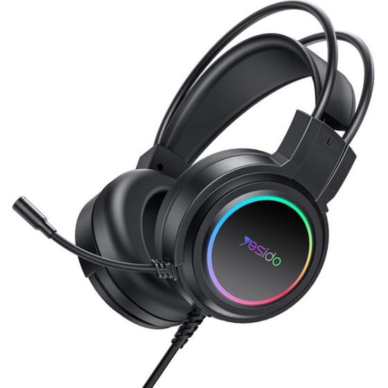 Yesido - Wired Headphones - For Gaming, USB, With Microphone, Rgb Led Lights - Black - (EK05)