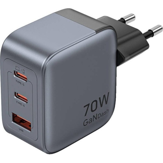 Vention 70W Gan Pd Charger 1x USB-A 2x USB-C Bk - (FEXH0-EU)