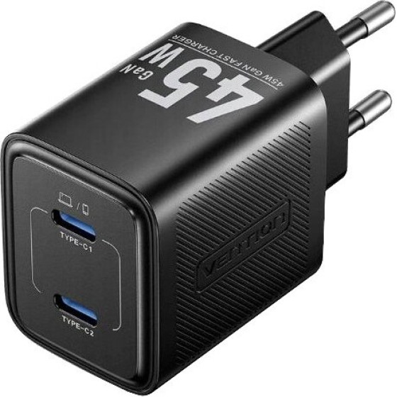 Vention 45W Pd - Gan Technology charger, 2x USB-C (black) - (FEFB0-EU)