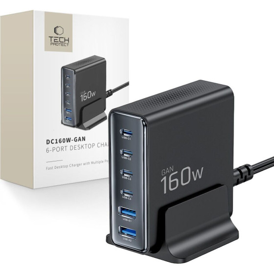 Tech-Protect DC160W-Gan 6-Port Desktop Charger Pd 160W / QC3.0 BLACK