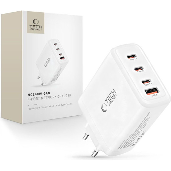 Tech-Protect NC140W-Gan 4-Port Network Charger Pd 140W / QC3.0 WHITE