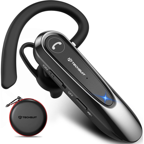 Techsuit - Premium Bluetooth Headset Airtalk - Bluetooth, 20 Hours Talk Time, Type-C, Lightweight, Dual Mic - Black - (CB2)