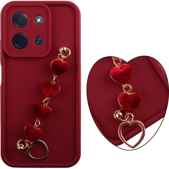 Volte-Tel ���� Xiaomi C85 4G/Redmi 15C 4G 6.9'' Silicon Tpu With Strap Full Camera Protection Burgundy With Red HEARTS