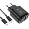 Tech-Protect NCA45W-Gan 2-Port Network Charger Pd 45W / QC3.0 + TYPE-C Cable BLACK