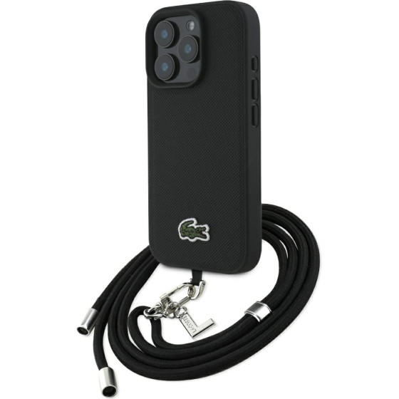 LACOSTE Case Iconic Petit Pique Crossbody Cord Magsafe For Iphone 16 Pro Black - (LCHMBCP16LPVCK)